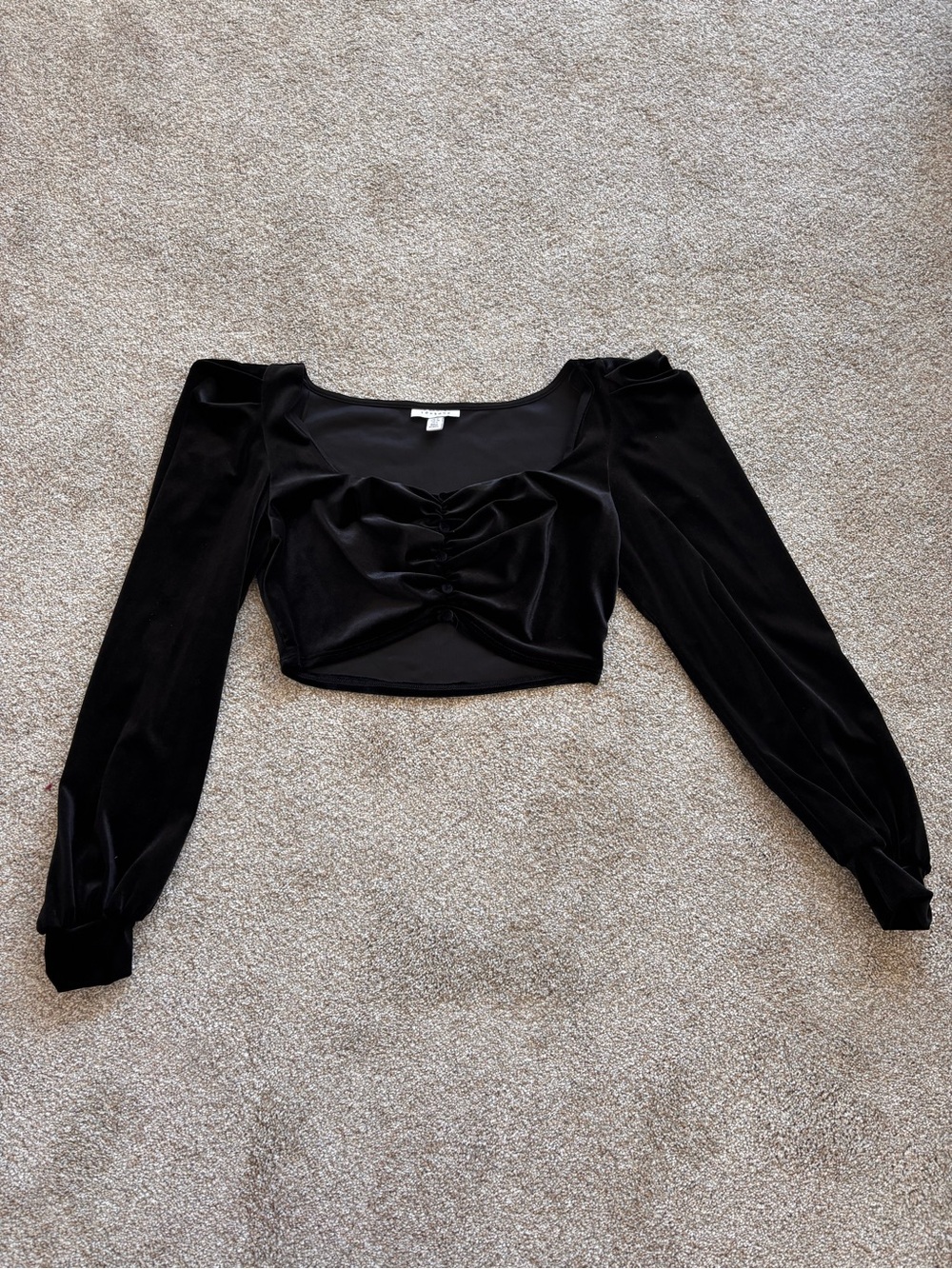 Black Velvet Long-Sleeve Cropped Top